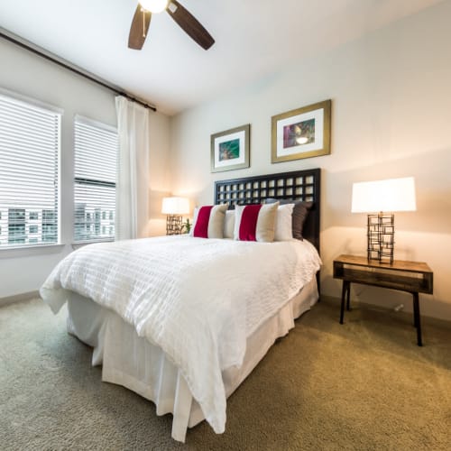 Well lit bedroom at Marq Uptown in Austin, Texas