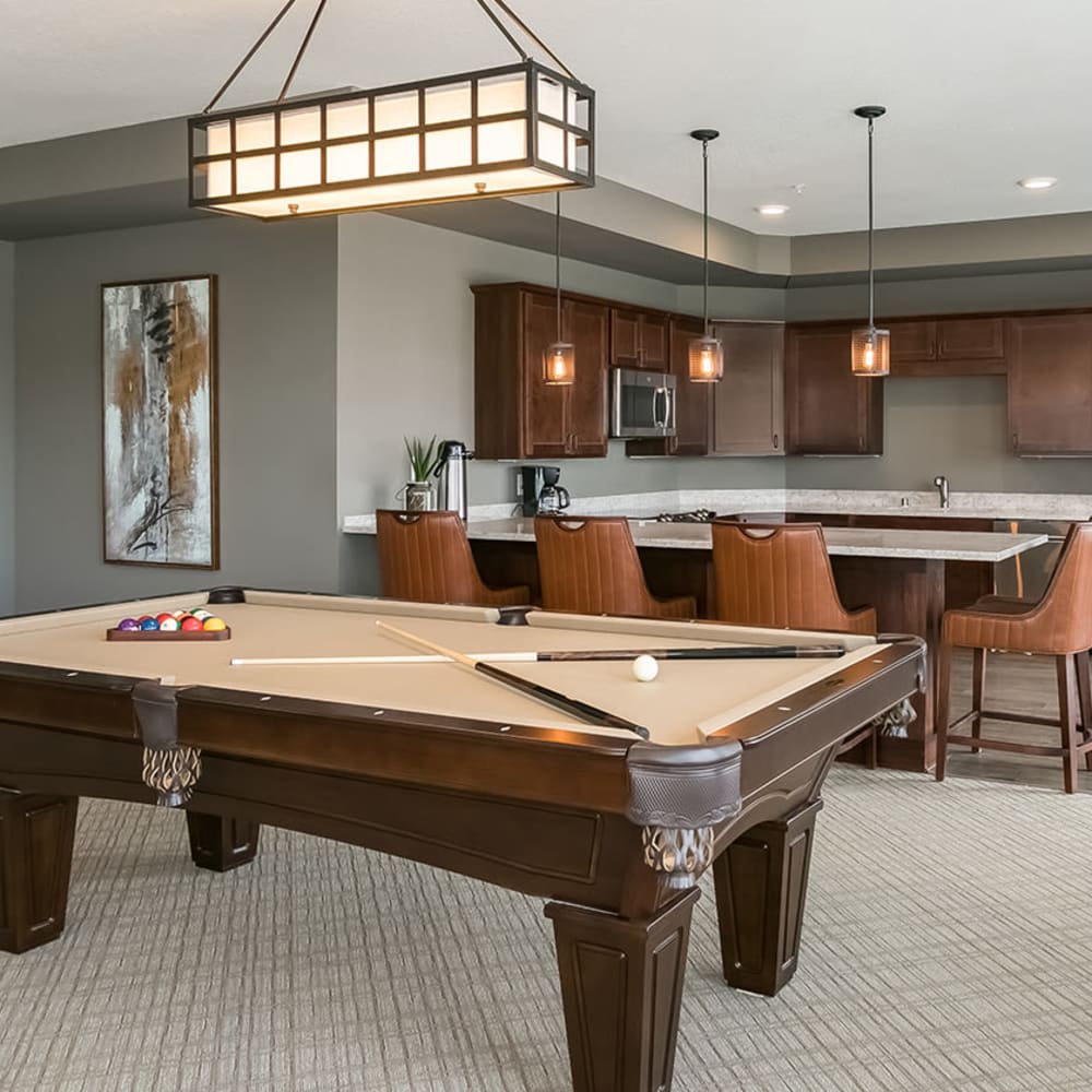 Game room at an Applewood Pointe community. 