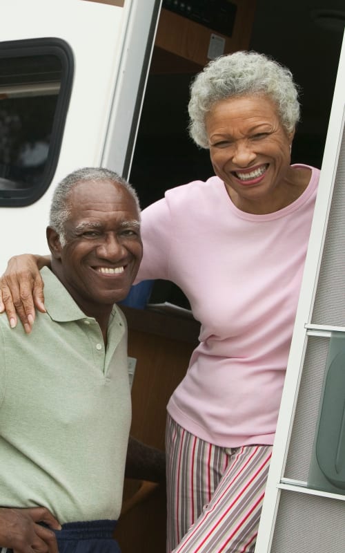 A couple in their RV that they store at Canby RV & Boat Storage in Canby, Oregon