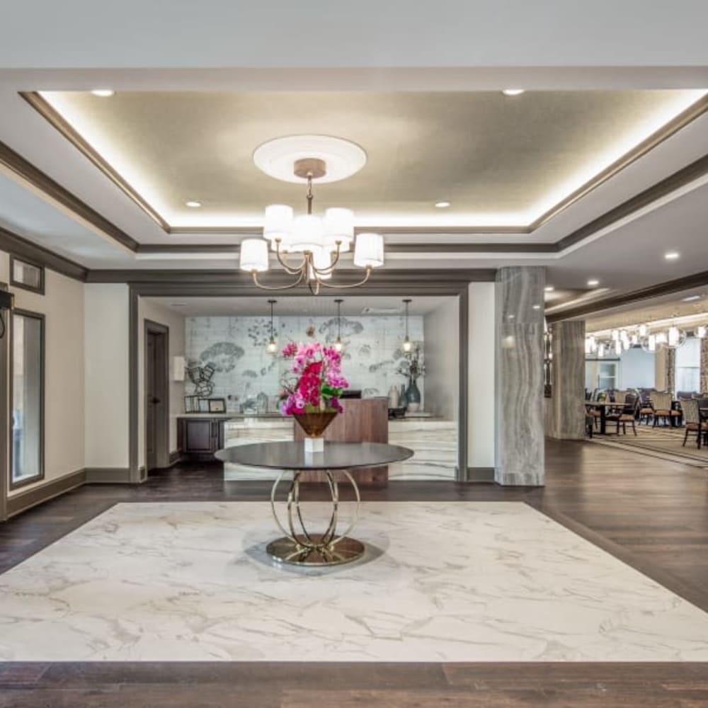 Front lobby with flower arrangement at Anthology of McCandless in Pittsburgh, Pennsylvania