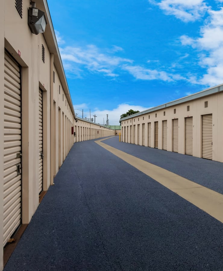 Outdoor self storage units at StorQuest Self Storage in Lakewood, California