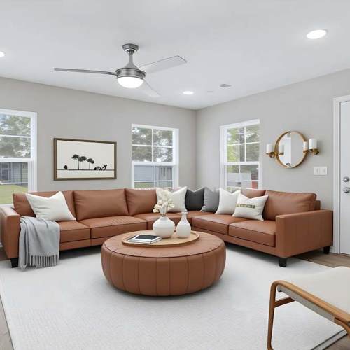 Living area with modern furniture at Prior Farms in Madison, Georgia