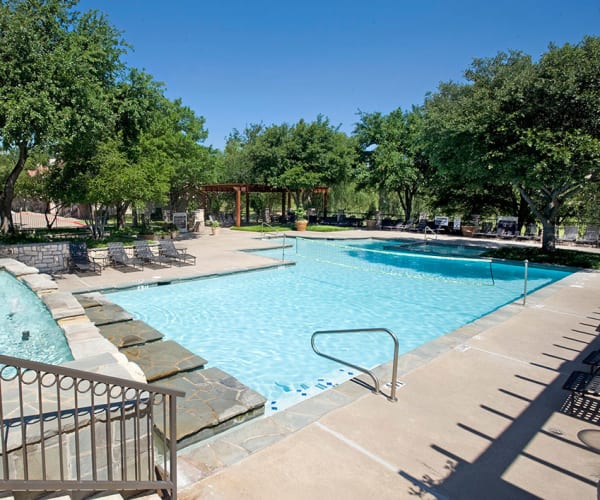 Beautiful swimming pool at Villas of Preston Creek in Plano, Texas