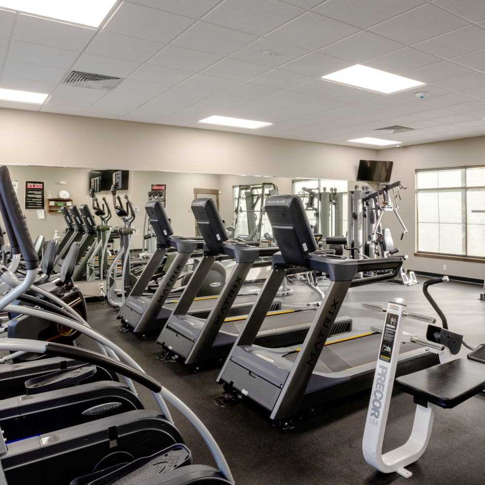 Fitness center with treadmills at InterUrban Apartments in Billings, Montana