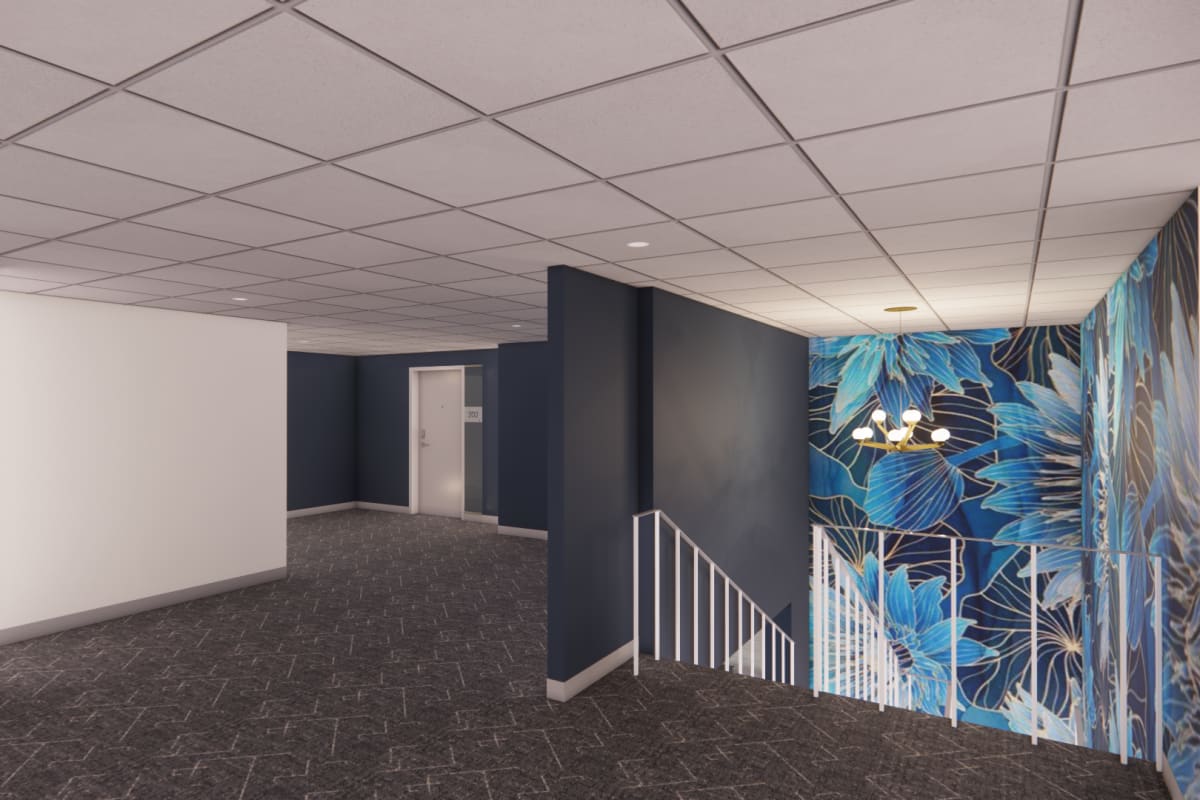 Stair case to the first floor at Altitude on Main, Richmond, Virginia