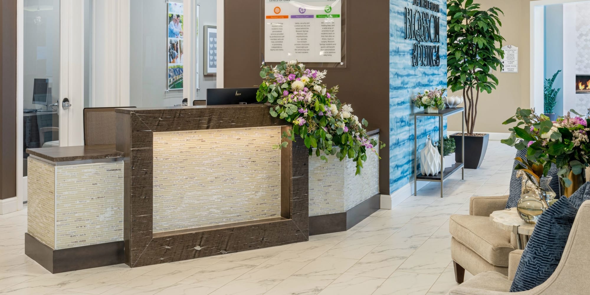 Elegant lobby at Blossom Springs in Oakland Twp, Michigan