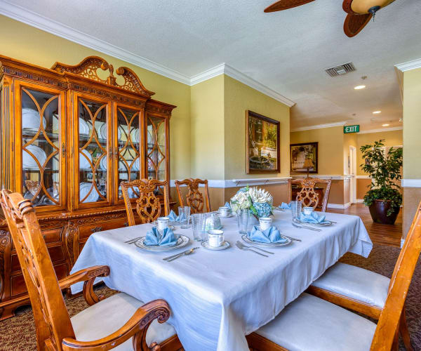 Dining table at Pacifica Senior Living Newport Mesa in Costa Mesa, California