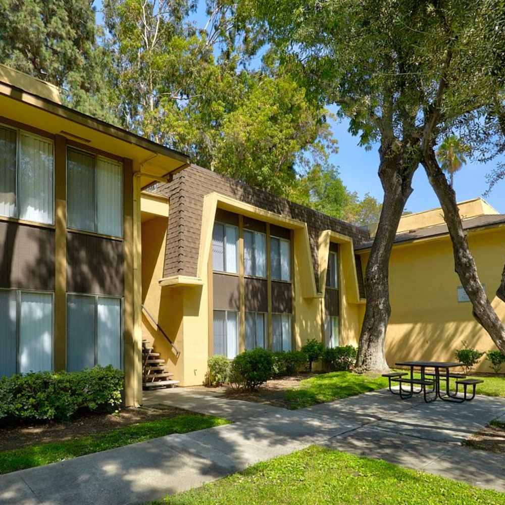Side view of the community apartment at Las Lomas Gardens in La Habra, California