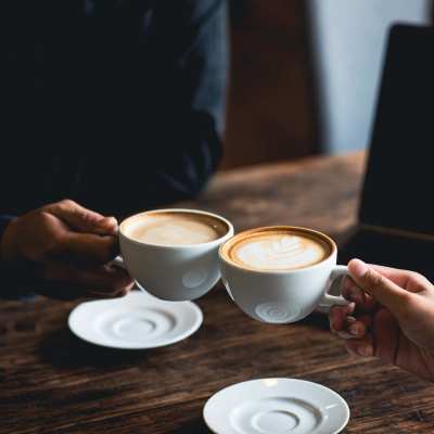 Residents drinking coffee at The Boulevard Apartment Homes in Woodland Hills, California