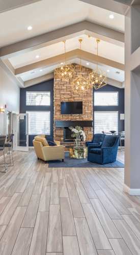 Clubhouse with cozy interiors at The Dakota at Governors Ranch in Littleton,Colorado
