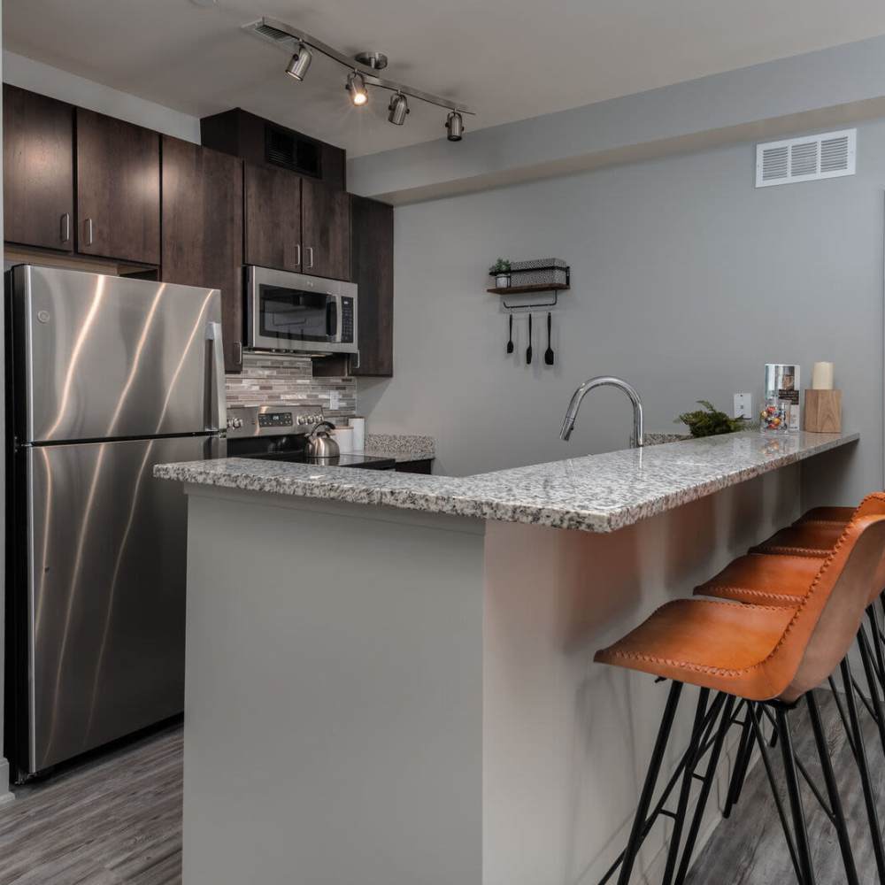 Well-lit kitchen at Current at The Banks in Cincinnati,Ohio