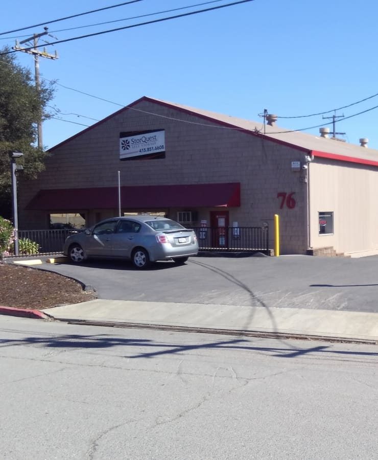 The exterior of the main entrance at StorQuest Self Storage in San Rafael, California