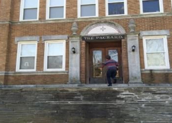 Before image of The Packard's entrance in West Hartford, Connecticut