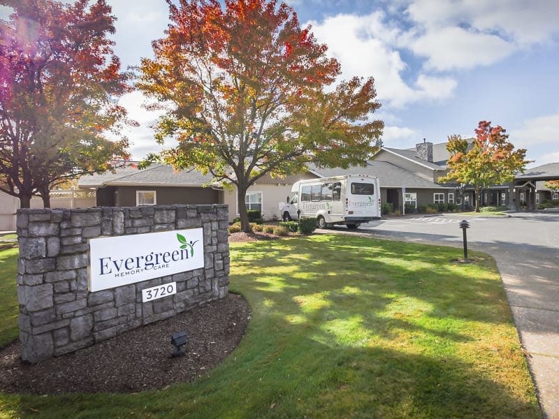 Exterior at Evergreen Memory Care in Eugene, Oregon.
