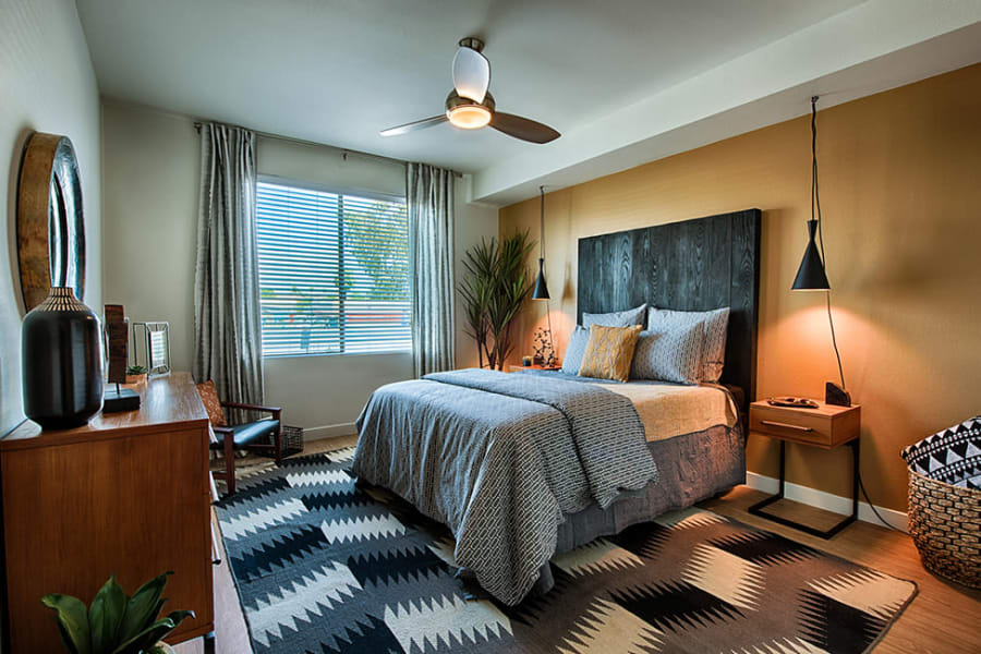Model bedroom at The TOMSCOT in Scottsdale, Arizona