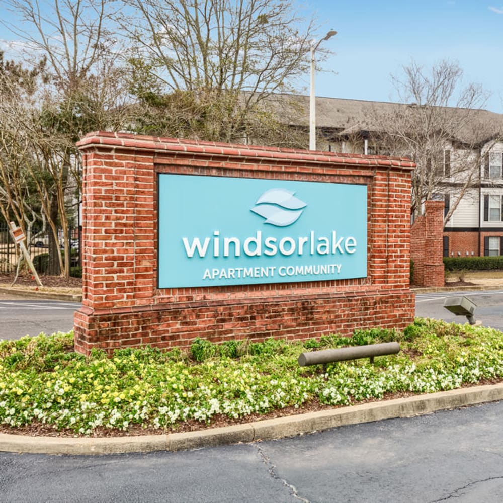 Main sign at the entrance of Windsor Lake in Brandon, Mississippi