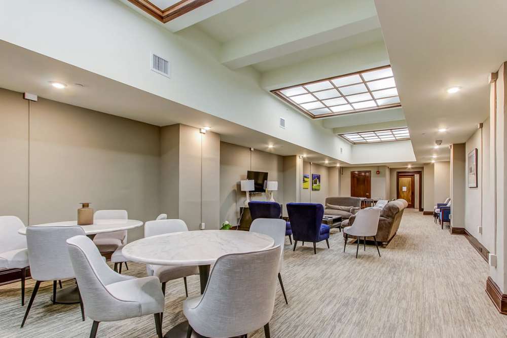Bright community lounge with modern seating at 43 Town Square in Lima, Ohio