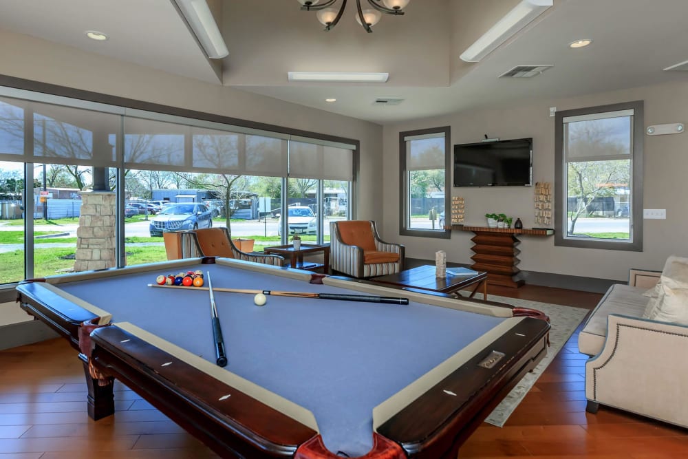 Pool table in the clubhouse at Lotus Village in Austin, Texas