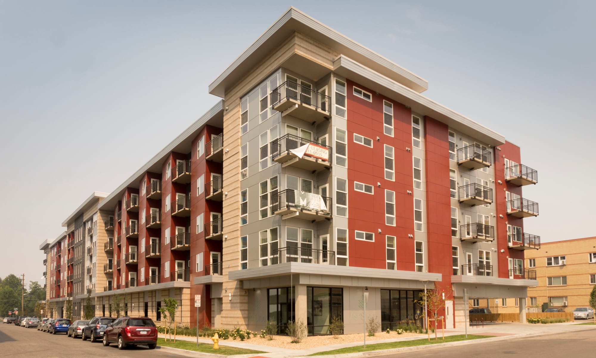 Exterior view of the building at Ash Street Apartments in Denver, Colorado