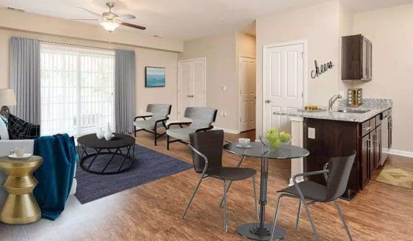 Beautifully designed living room at Canal Crossing in Camillus