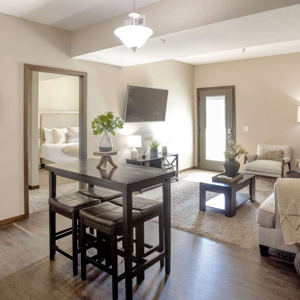 Well-lit living room at InterUrban Apartments in Billings, Montana