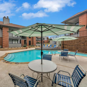 Poolside seating at Pecan Ridge in Waco, Texas