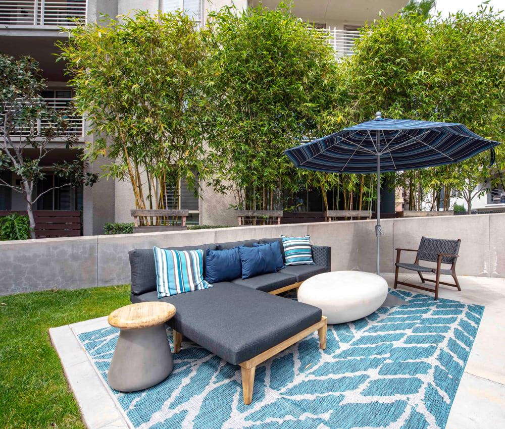 Outdoor furniture on a gorgeous day at Sofi Warner Center in Woodland Hills, California