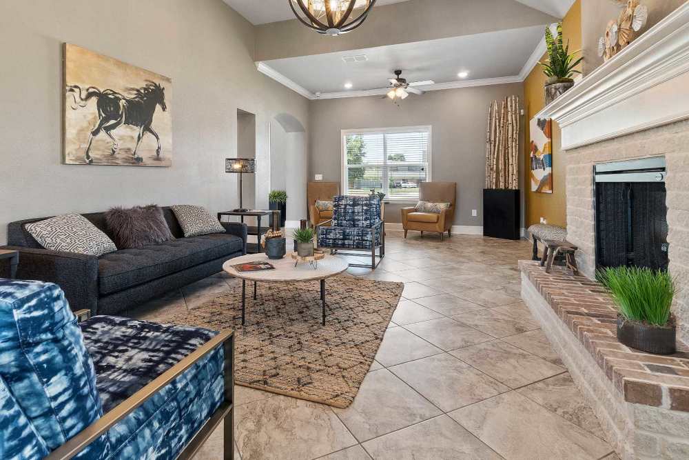 Lounge area for residents in the clubhouse at Pine Creek in Paris, Texas