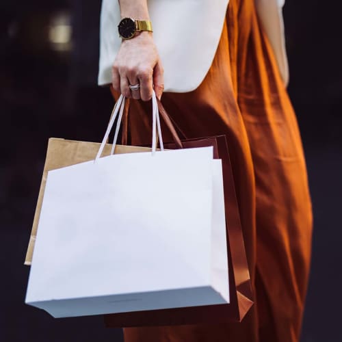 Resident with the shopping bags near The Residences at Annapolis Junction in Annapolis Junction, Maryland
