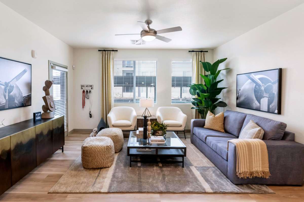 Apartment with wood-style flooring at Hangar at Thunderbird, Glendale, Arizona