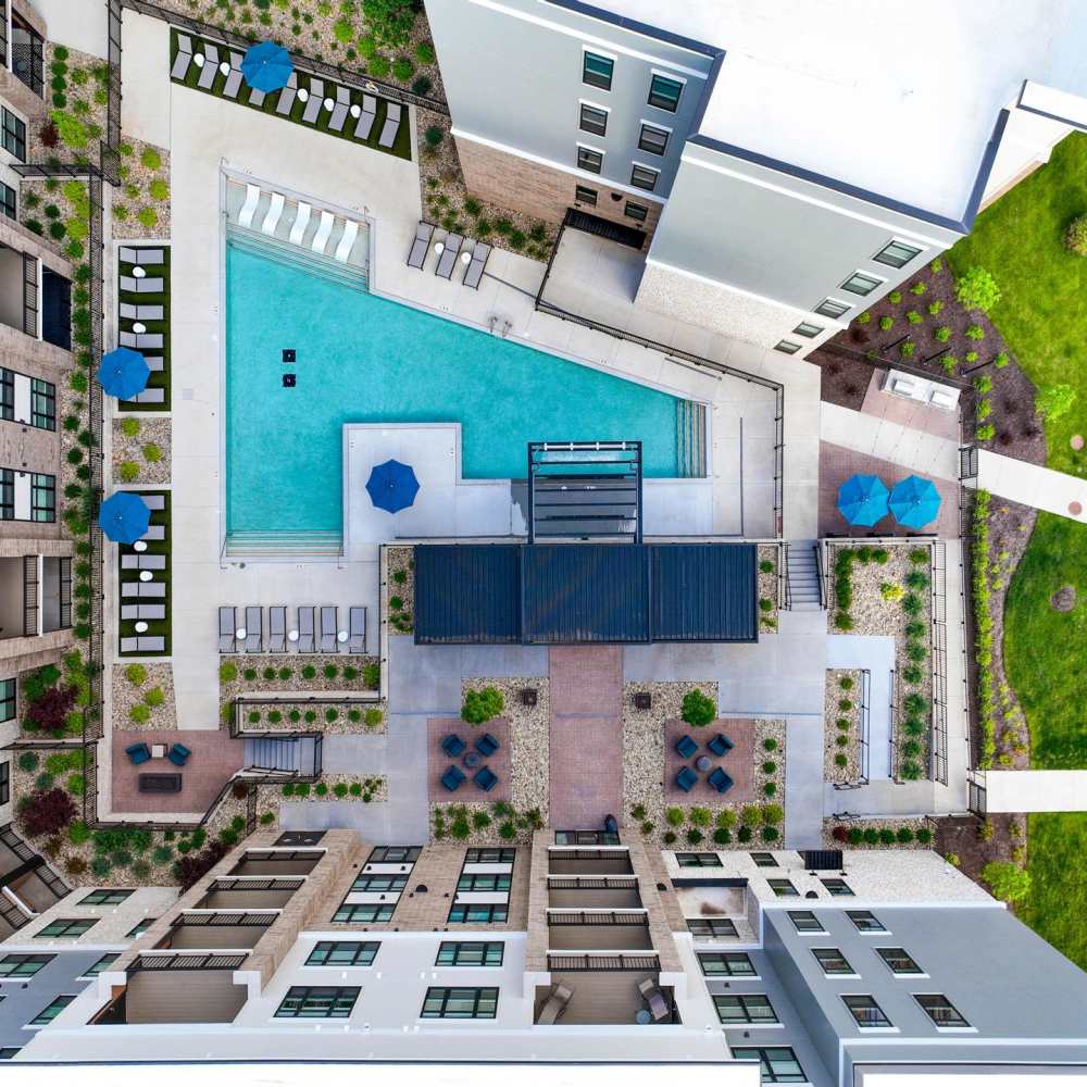 Aerial view of community apartment at Neo Vantage Point in Maryland Heights, Missouri
