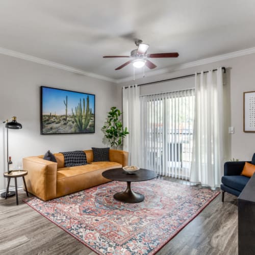 Furnished apartment living room at Sycamore Springs in Austin, Texas