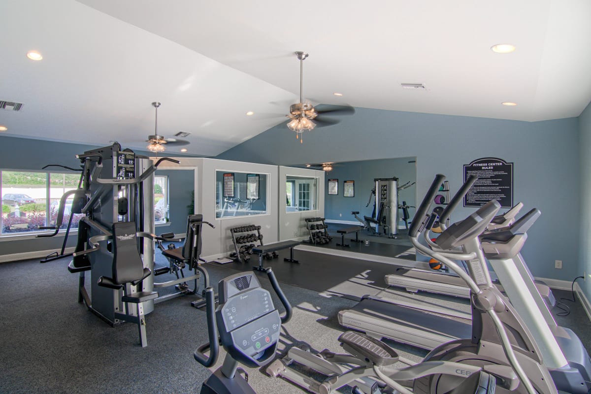 Inside the fitness center at Lancaster Place in Calera, Alabama