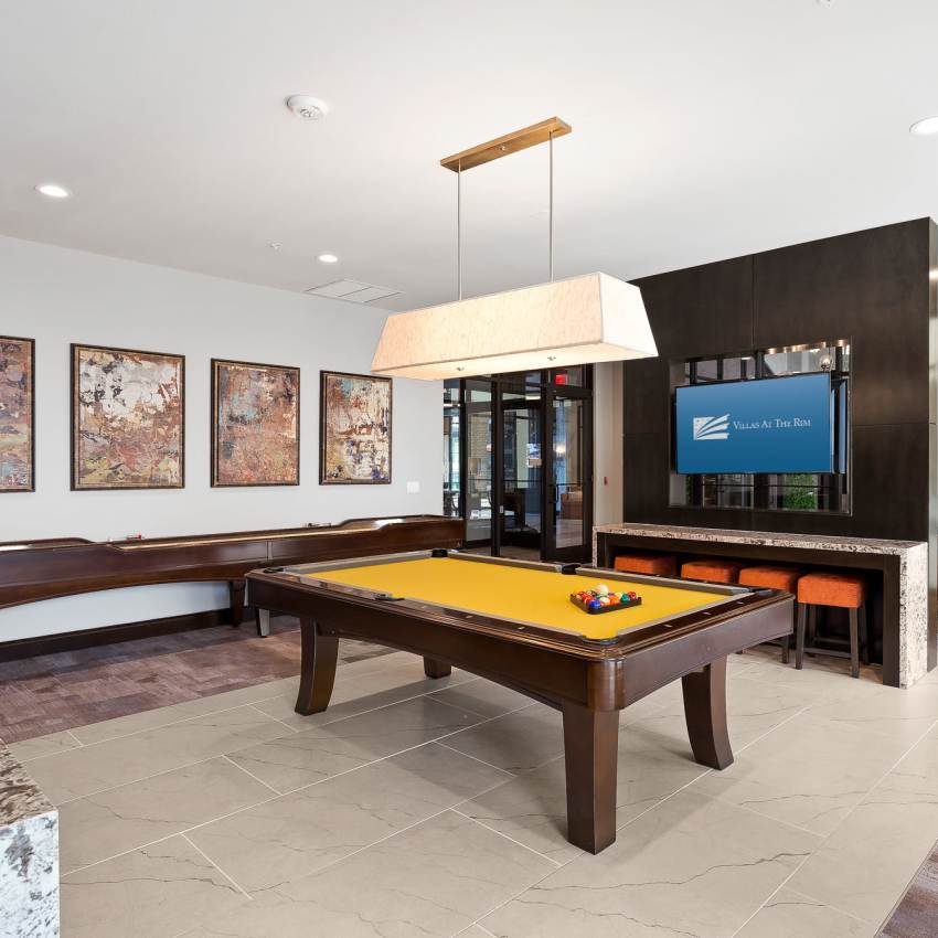 Clubhouse game room at Villas at the Rim in San Antonio, Texas