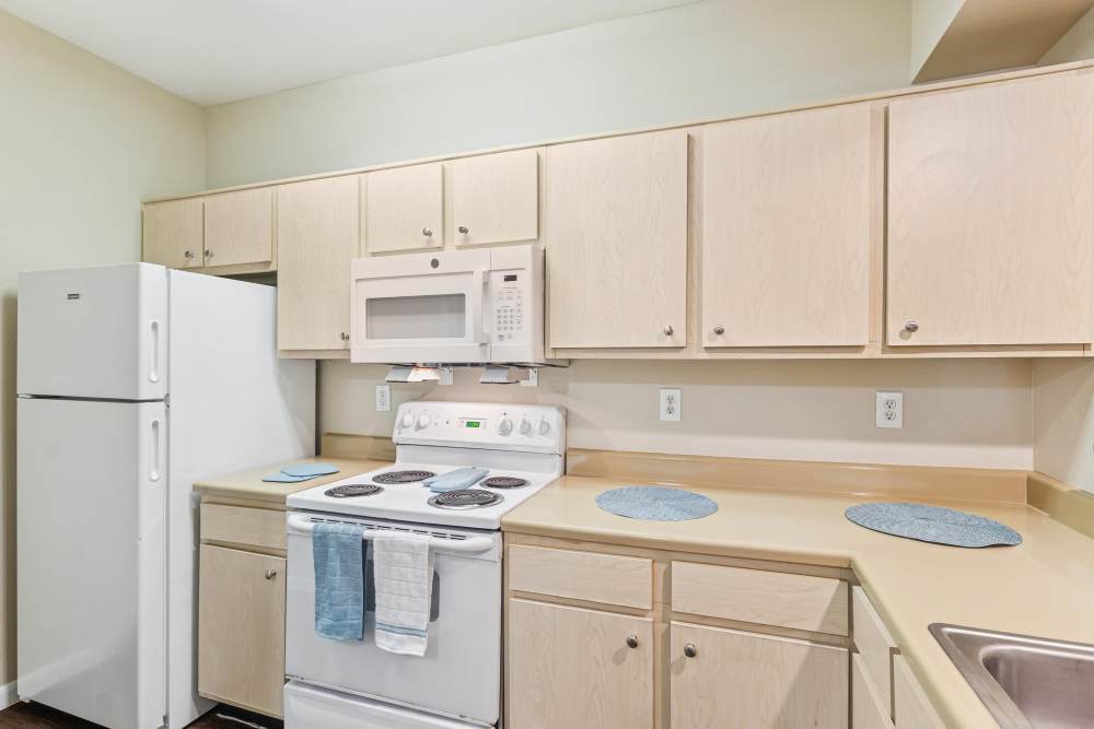 Kitchen with dishwasher at Mayfair Park in Houston, Texas