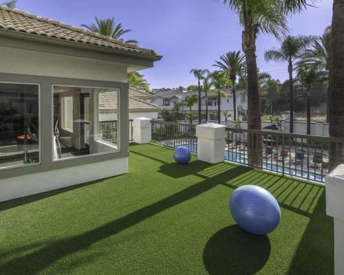 Outdoor yoga lawn at Las Palmas Apartment Homes, Fullerton, California