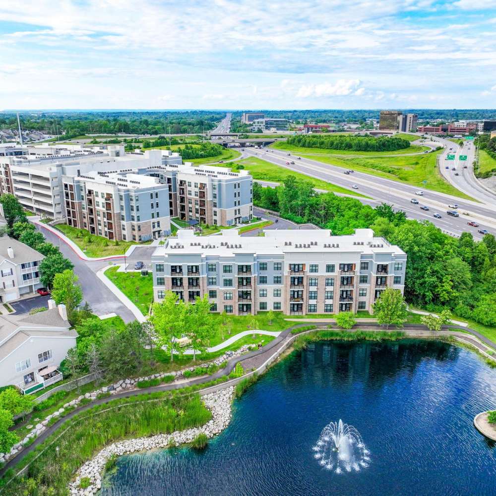Aerial view of community apartment at Neo Vantage Point in Maryland Heights, Missouri
