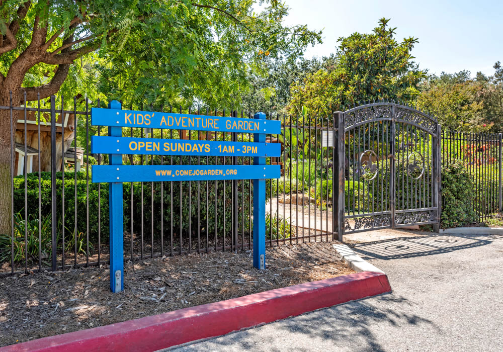 Entrance to the kids adventure garden at the Conejo Garden near Sofi Thousand Oaks in Thousand Oaks, California