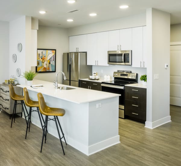 Fully equipped kitchen at Gateway Commons in East Lyme, Connecticut