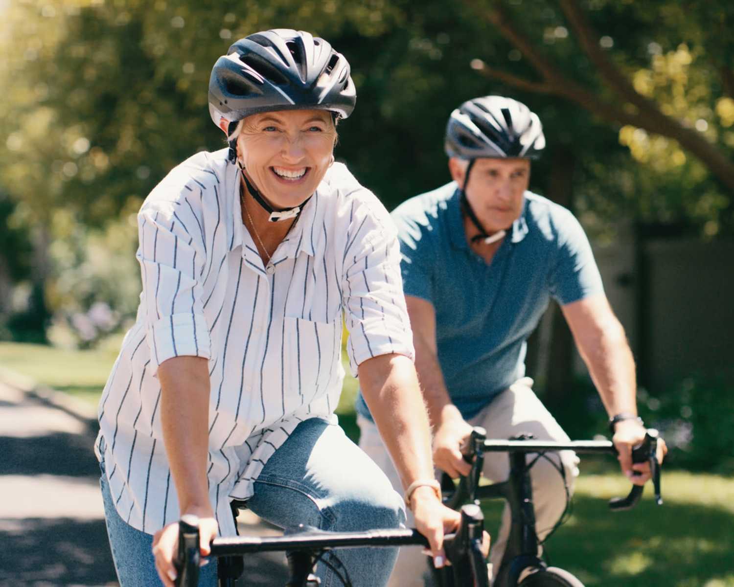 Older couple cycling at Villas at Stone Hogan in Atlanta, Georgia