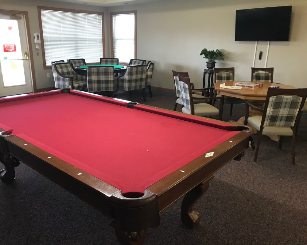 Spacious activity room at Addington Place of Des Moines in Des Moines, Iowa.