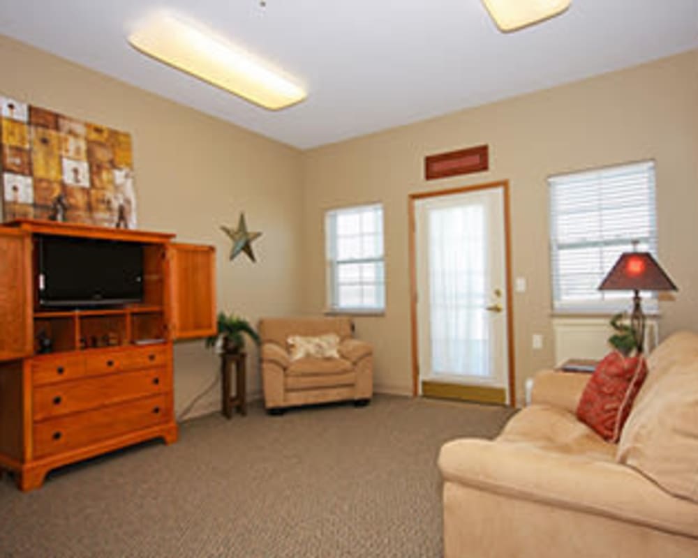 Spacious living rooms are available at Milestone Senior Living Faribault in Faribault, Minnesota.