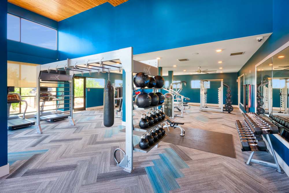 Fitness On Demand Room with equipment at Strata Apartments in Denver, Colorado