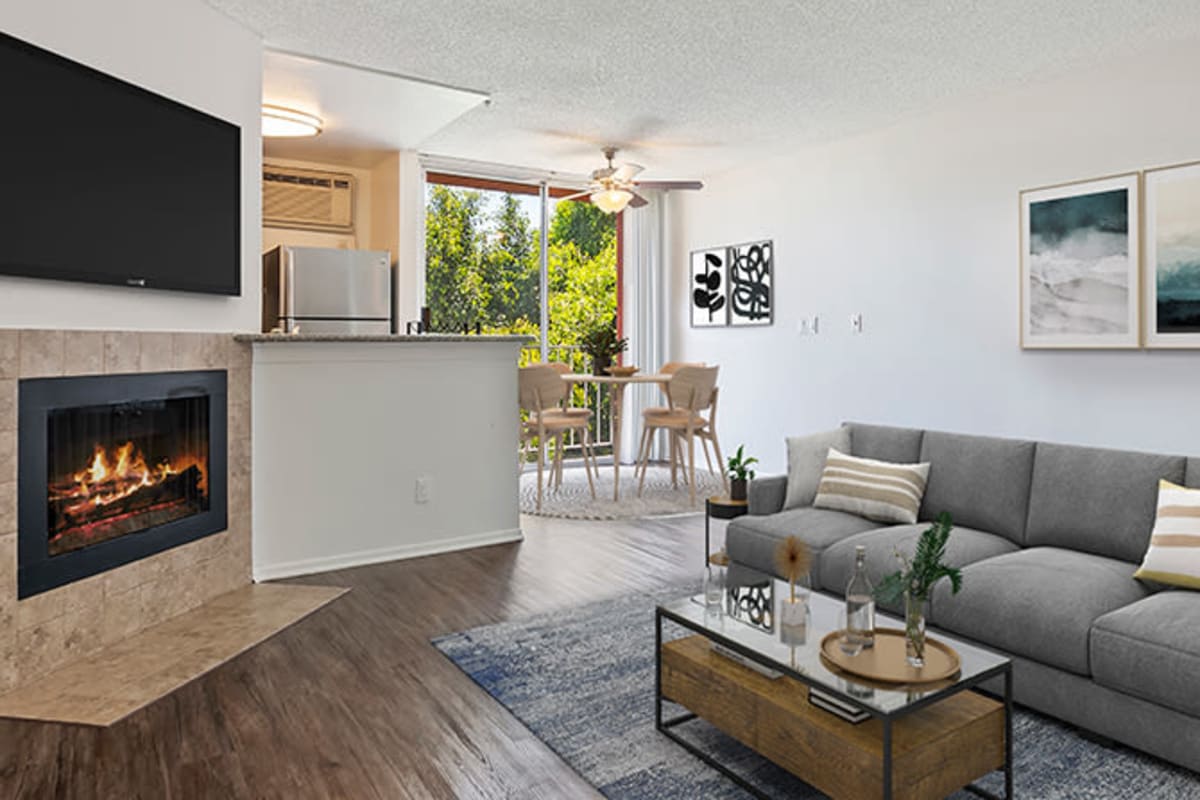 Apartment with fireplace at The Ruby Hollywood, Los Angeles, California