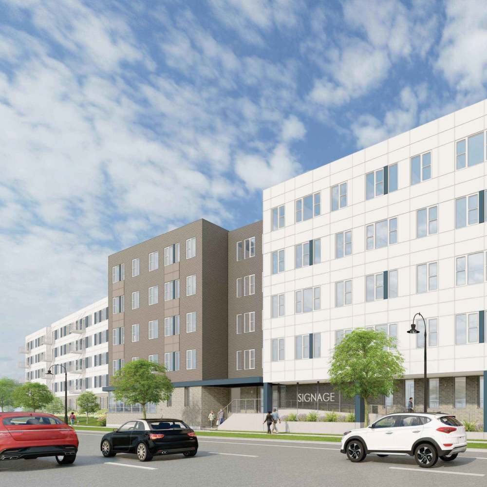 Exterior side view of the apartment at The Intersect in Madison, Wisconsin 