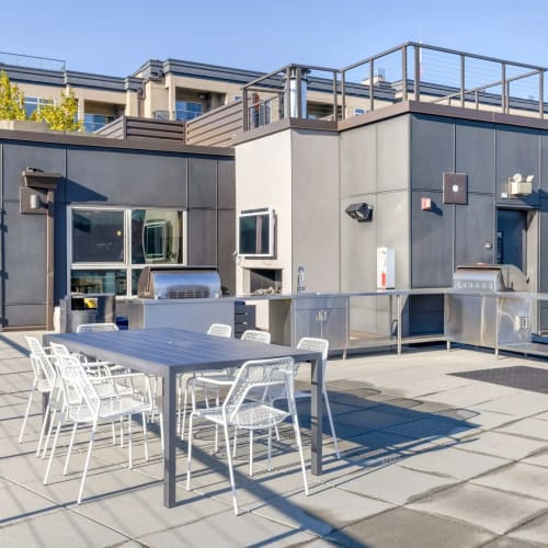 Seating on the roof deck at Union SLU in Seattle, Washington