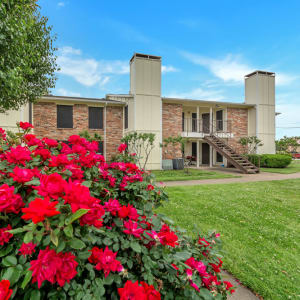 Floral foliage and lawn outside of Stonegate Apartments in Mckinney, Texas