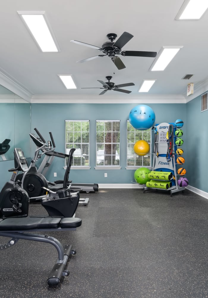 Exercise equipment in the fitness center at Regency Gates in Mobile, Alabama