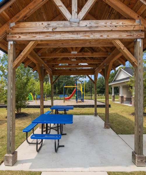 Covered picnic area at Old Firetower Place in Greenville, North Carolina