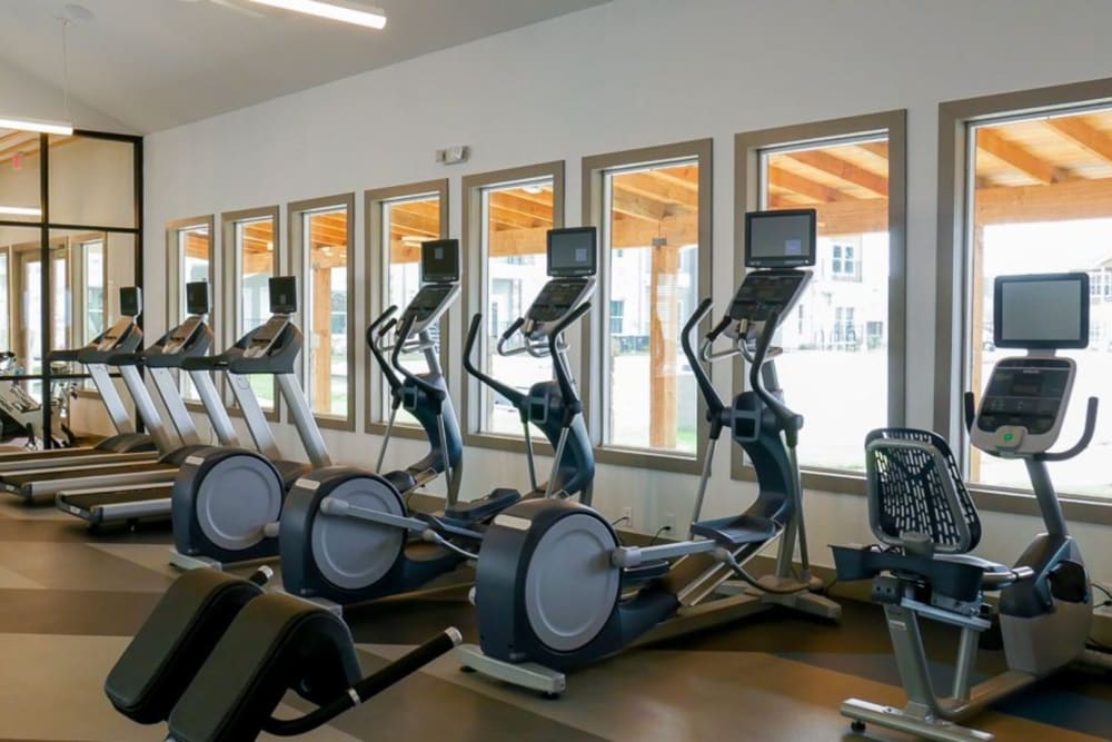 Cardio equipment in the fitness center at Biltmore at the Park in Pflugerville, Texas